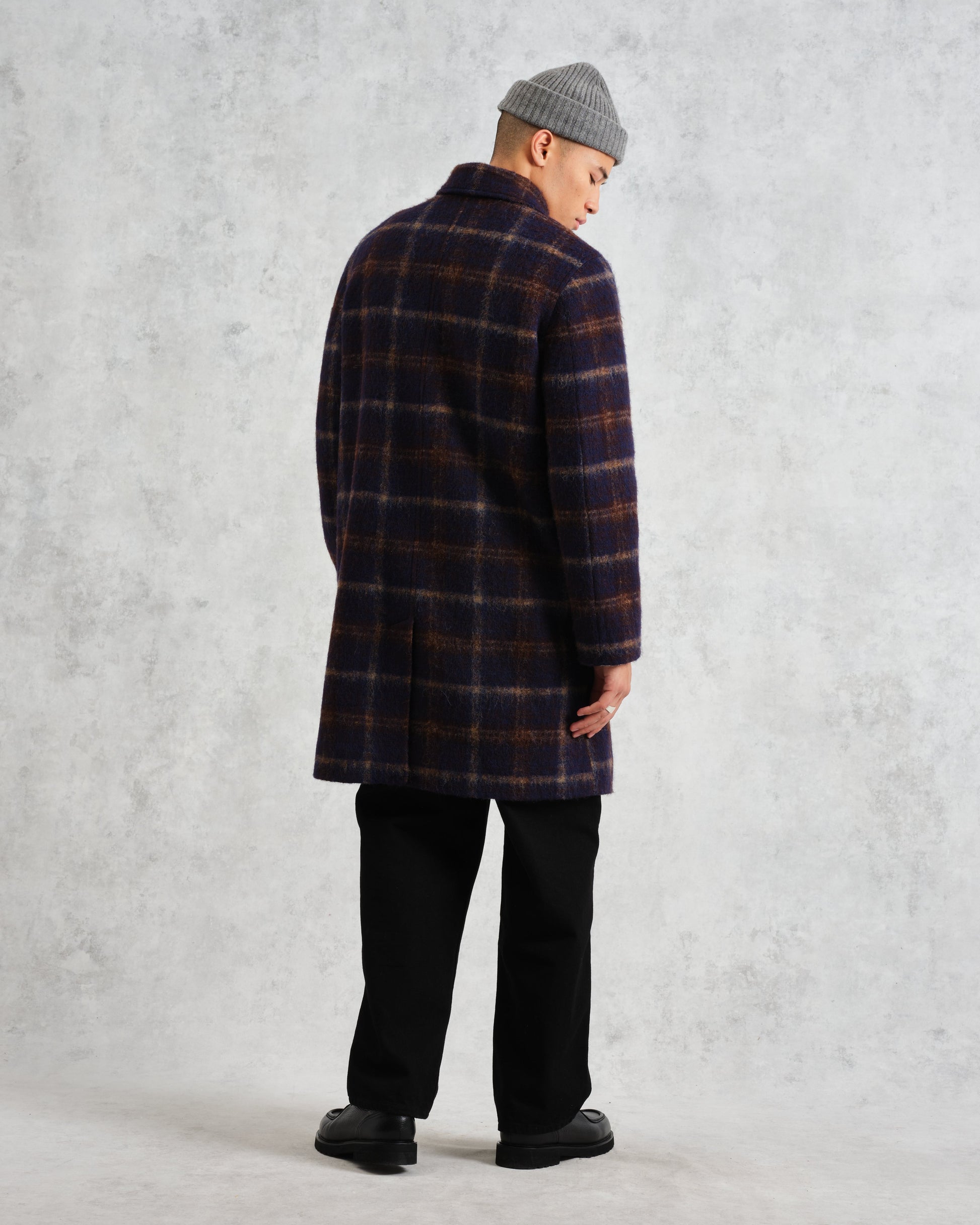 wax london men's Stan - Navy Check Wool Car Coat