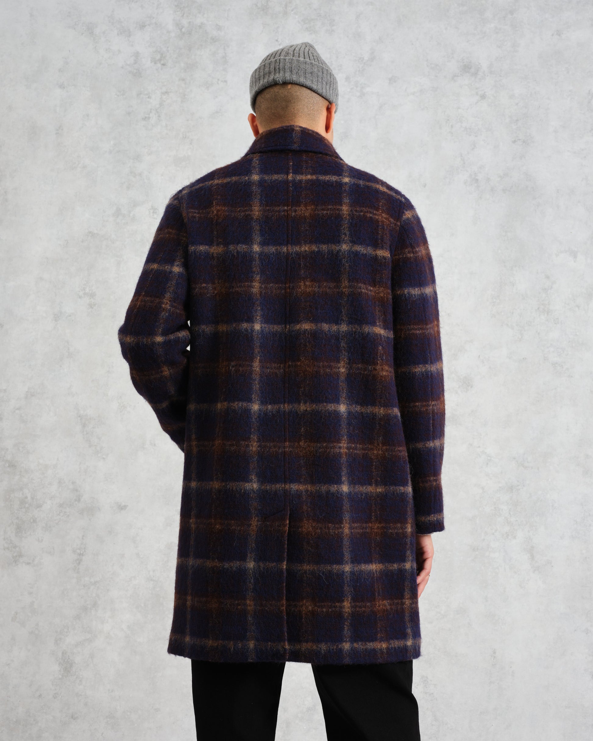 wax london men's Stan - Navy Check Wool Car Coat