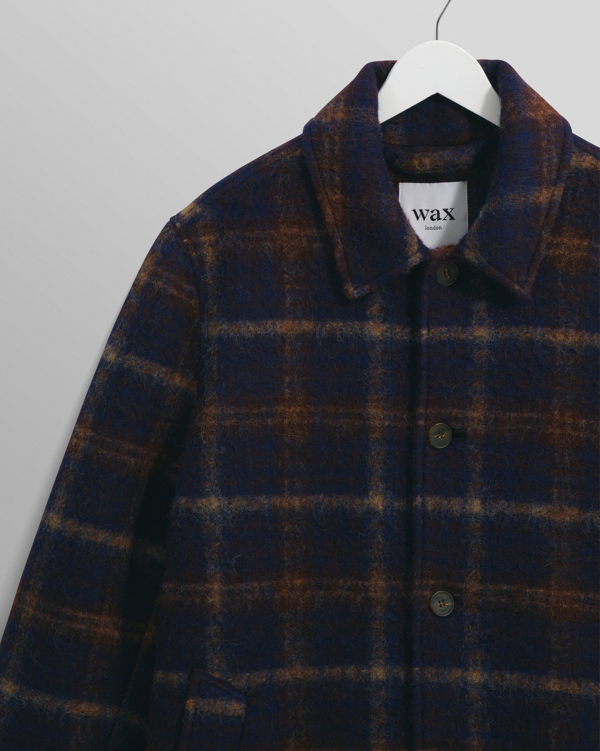wax london men's Stan - Navy Check Wool Car Coat