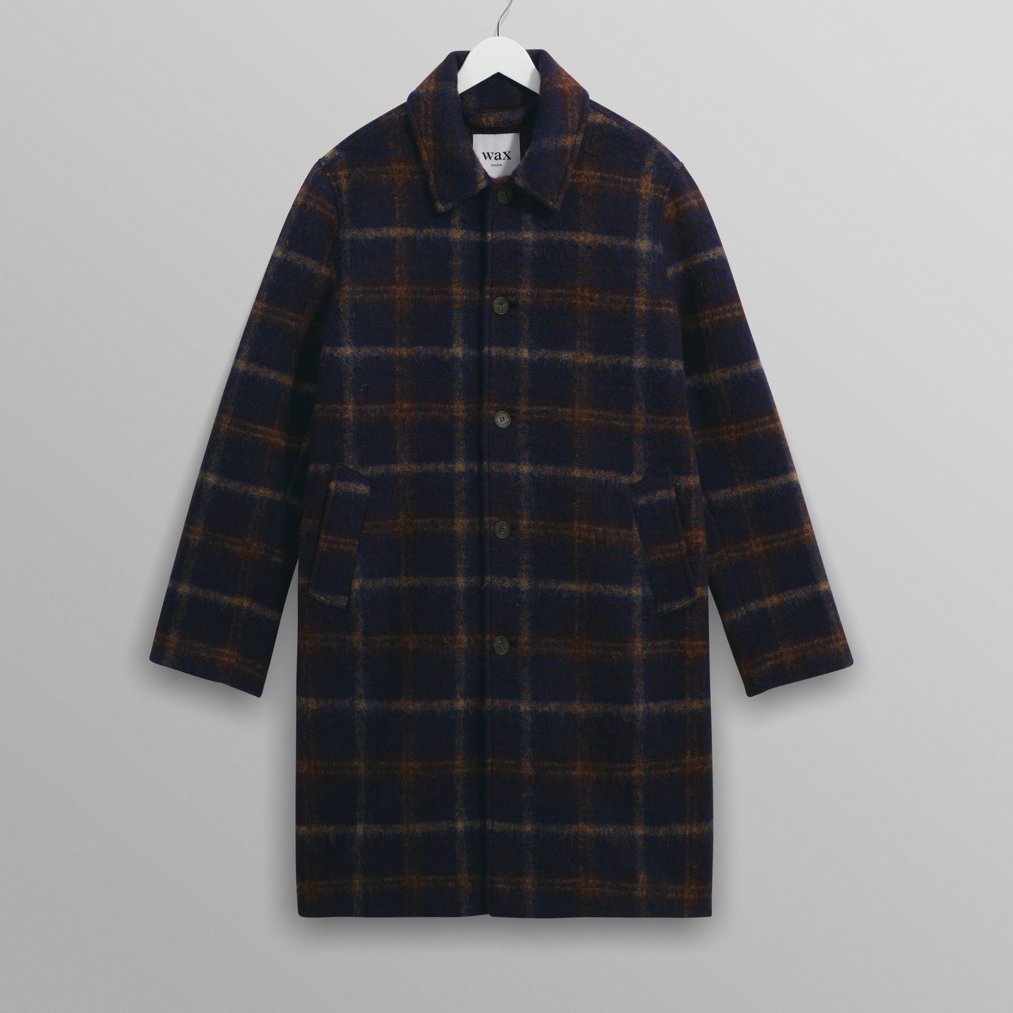 wax london men's Stan - Navy Check Wool Car Coat