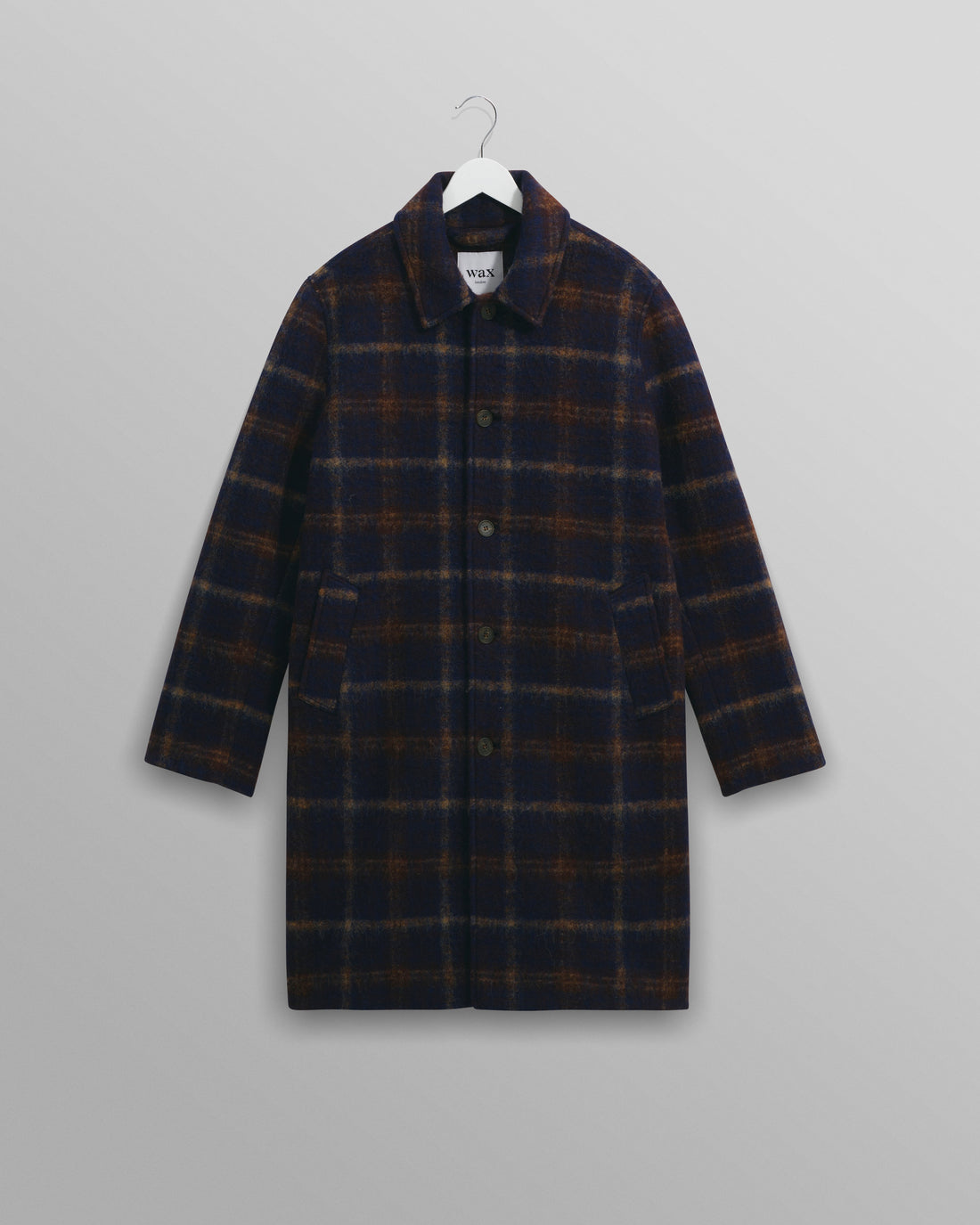wax london men's Stan - Navy Check Wool Car Coat