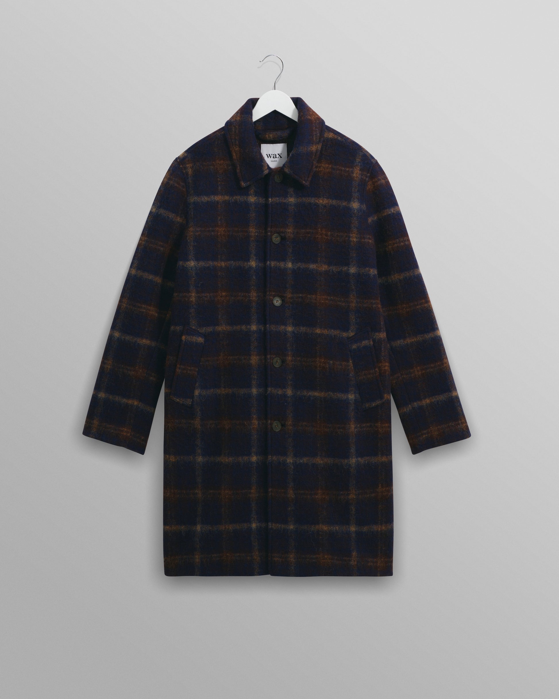 wax london men's Stan - Navy Check Wool Car Coat