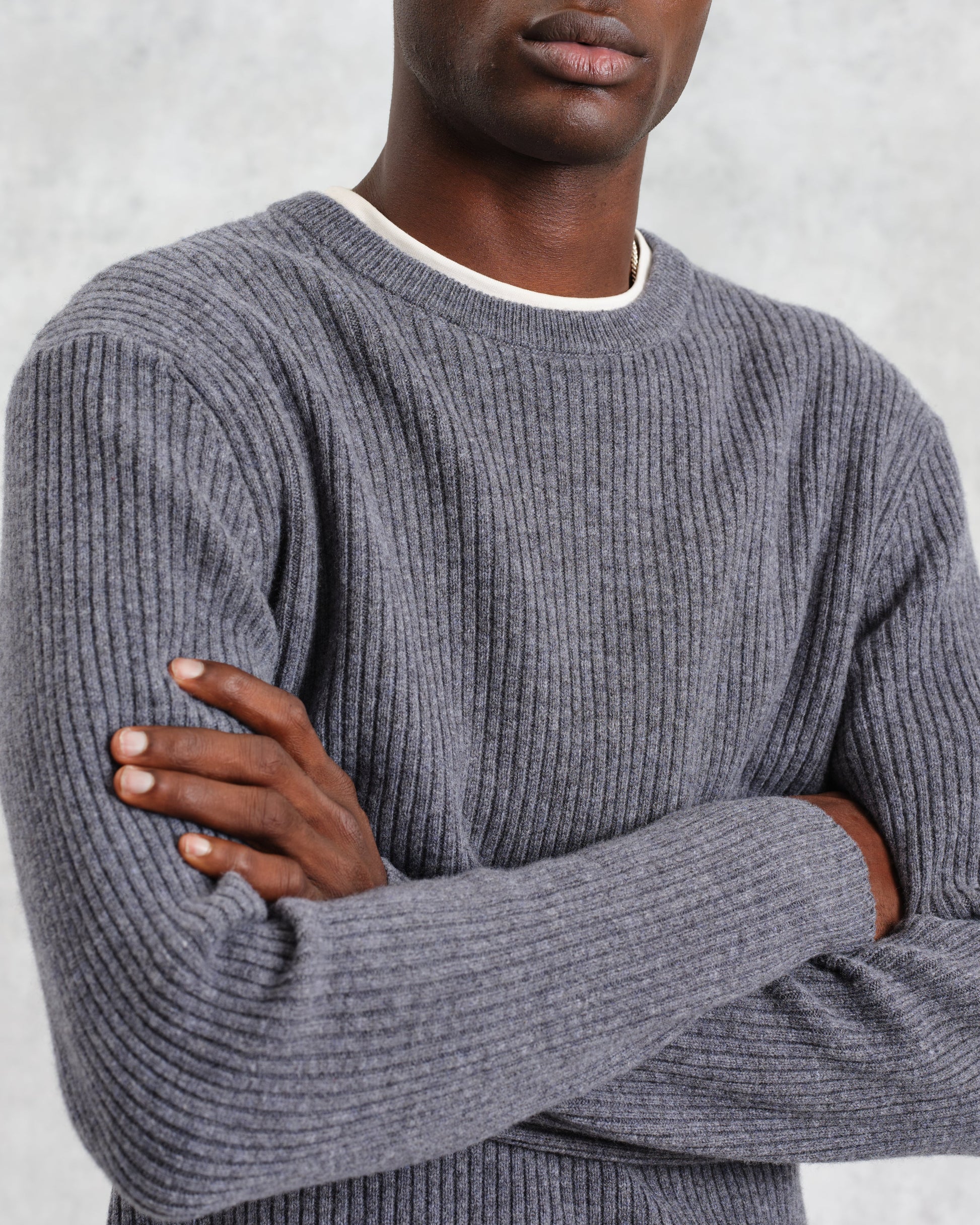 wax london men's Stanley - Grey Rib-Knit Wool Jumper