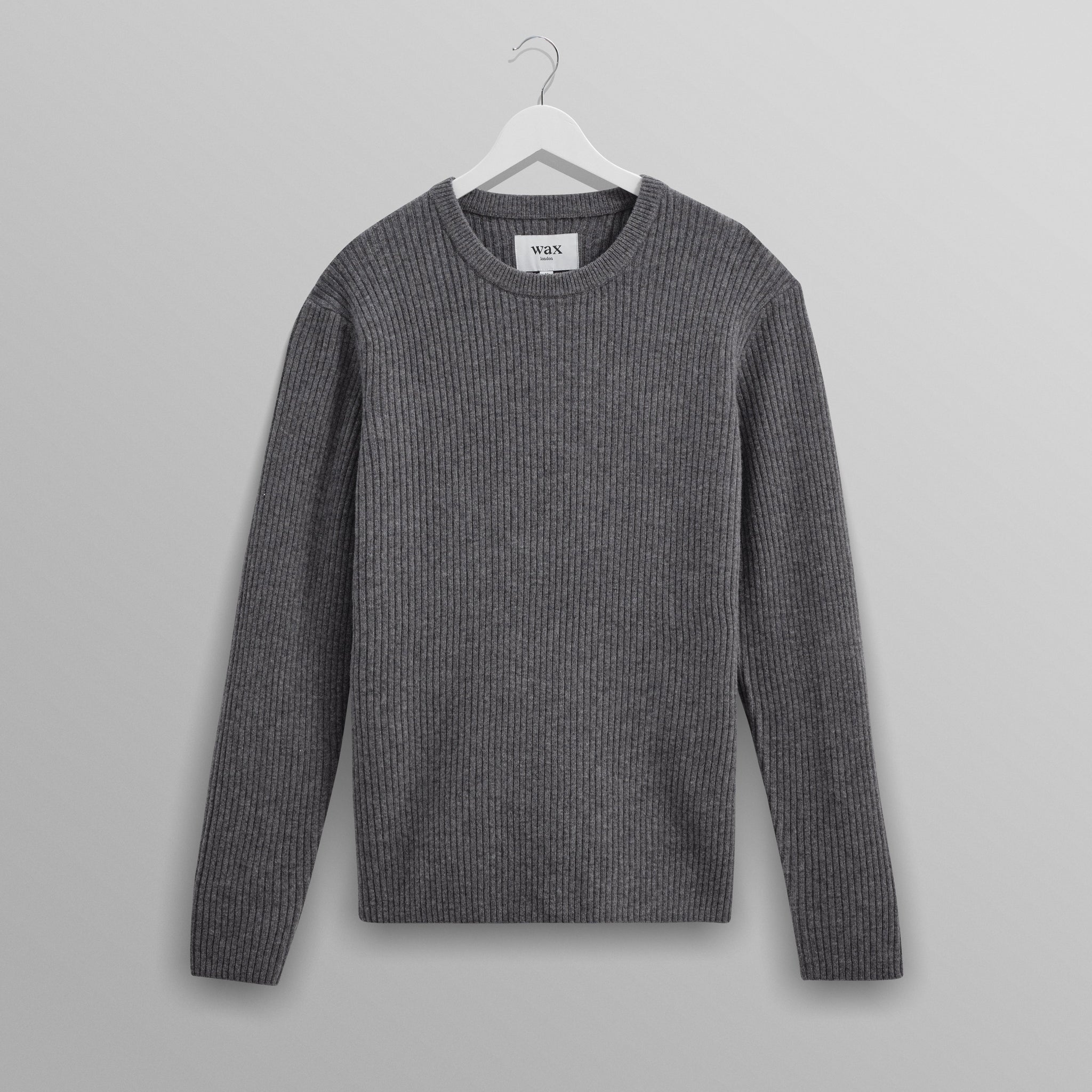 wax london men's Stanley - Grey Rib-Knit Wool Jumper