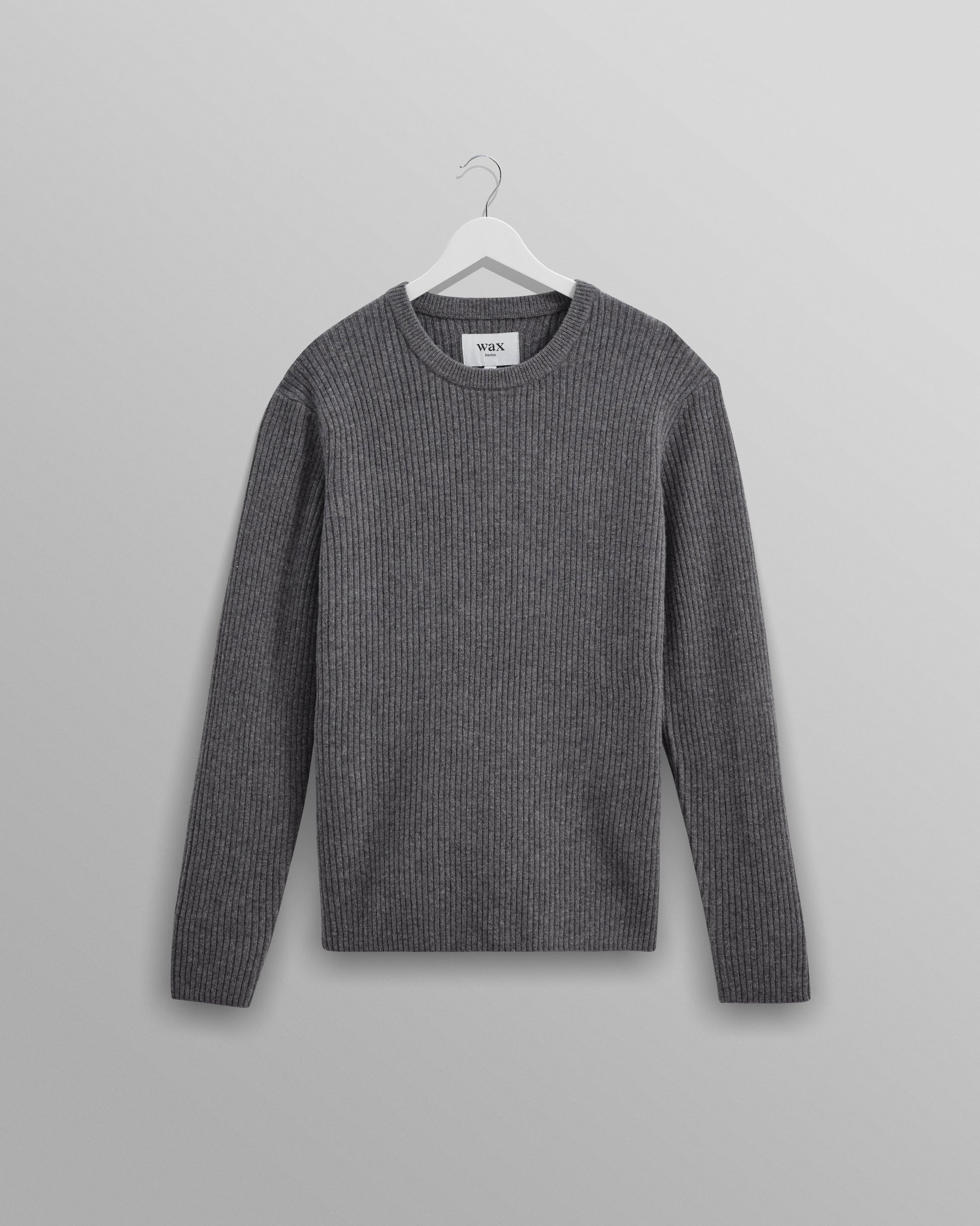 wax london men's Stanley - Grey Rib-Knit Wool Jumper
