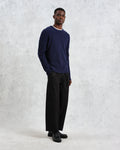 wax london men's Stanley - Navy Rib-Knit Wool Jumper