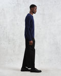 wax london men's Stanley - Navy Rib-Knit Wool Jumper