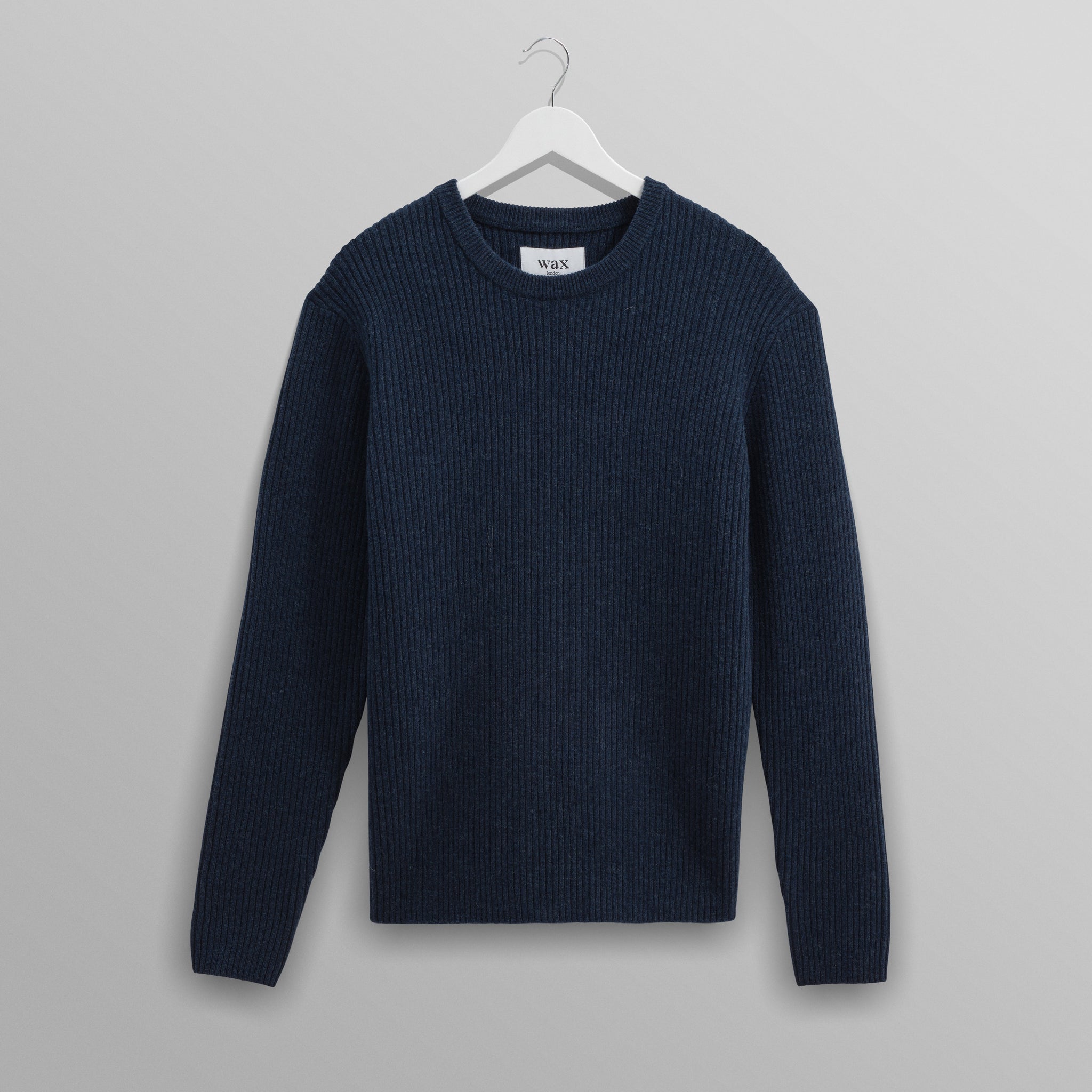 wax london men's Stanley - Navy Rib-Knit Wool Jumper