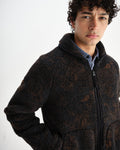 wax london men's Tate - Black And Brown Paisley Jacquard Fleece Jacket