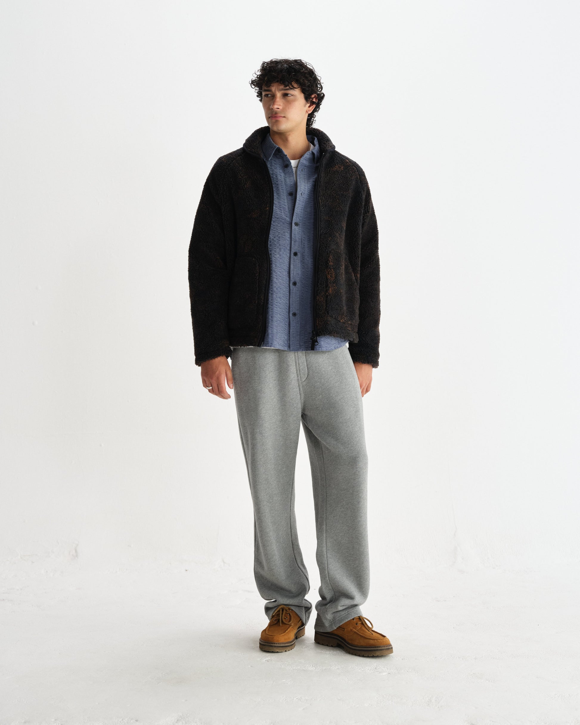 wax london men's Tate - Black And Brown Paisley Jacquard Fleece Jacket