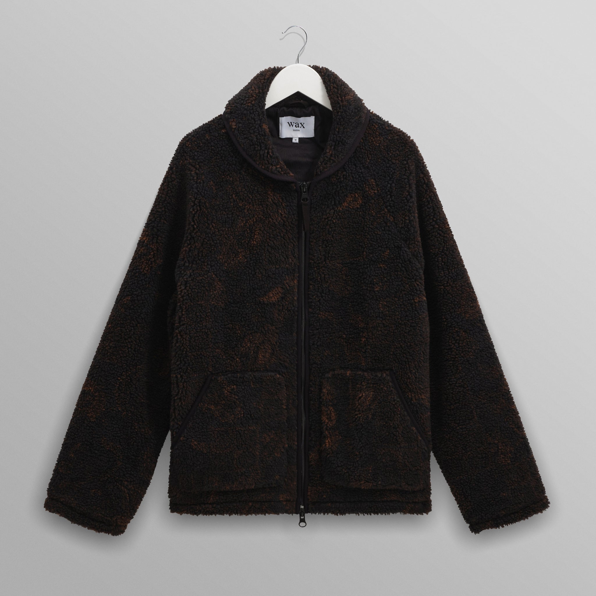 wax london men's Tate - Black And Brown Paisley Jacquard Fleece Jacket