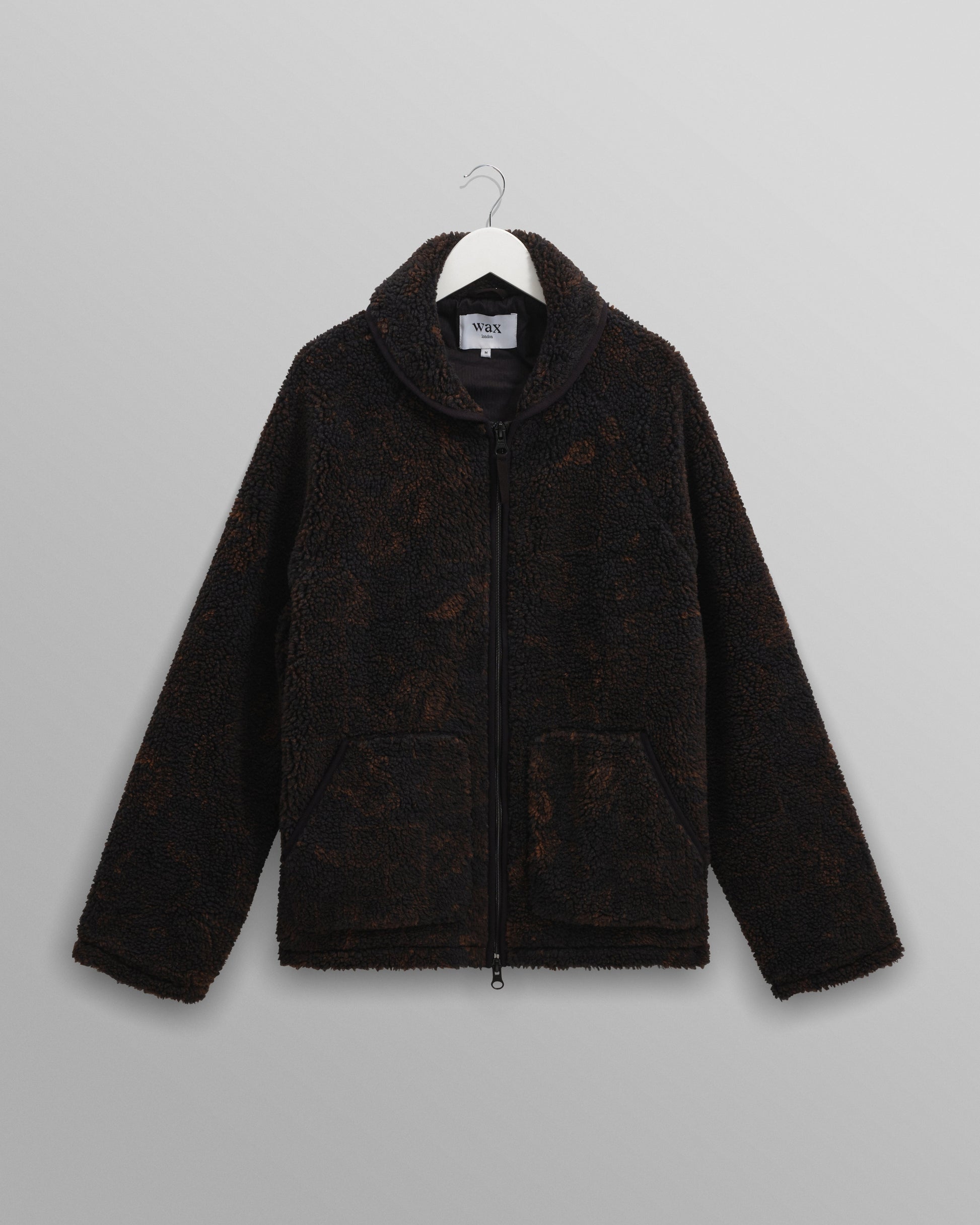 wax london men's Tate - Black And Brown Paisley Jacquard Fleece Jacket