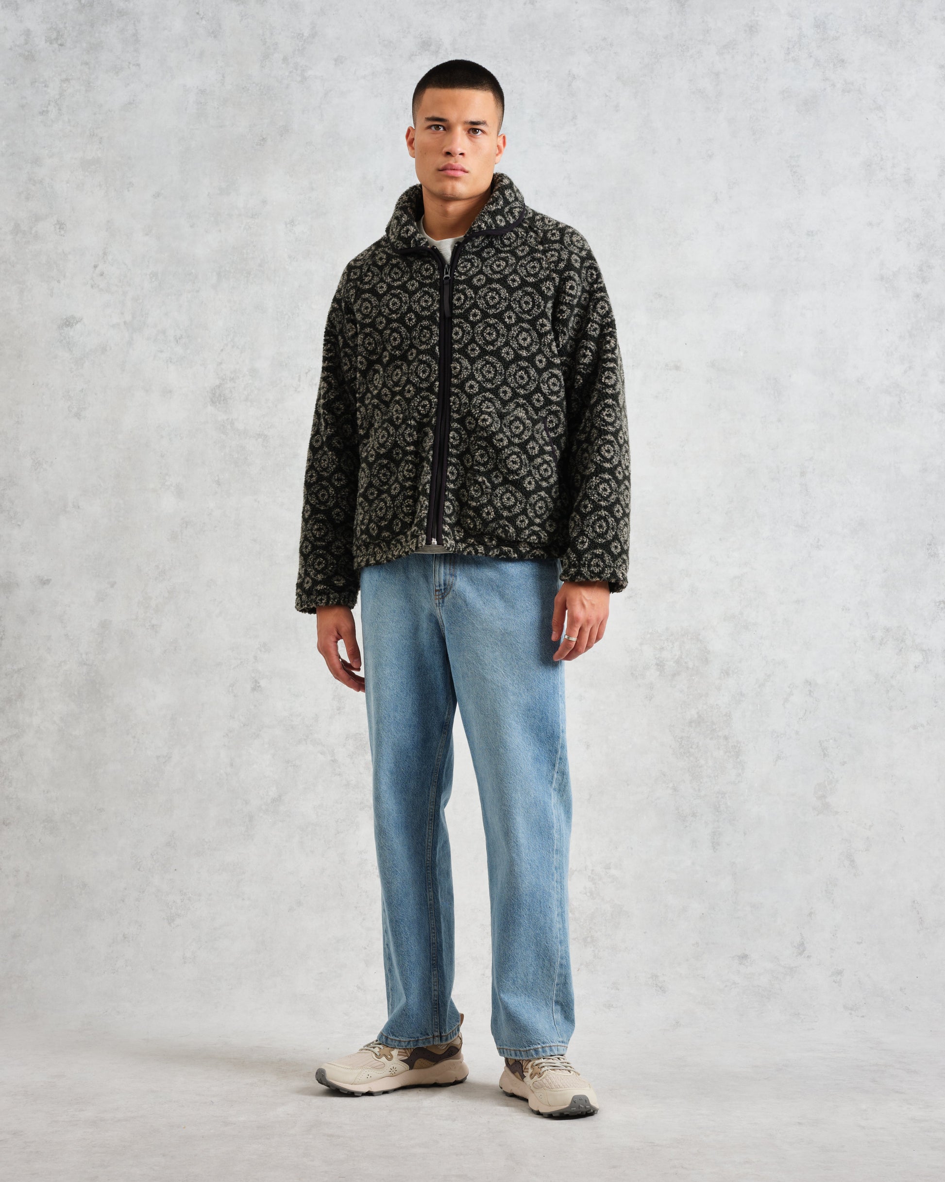 wax london men's Tate - Charcoal Ornate Jacquard Fleece Jacket