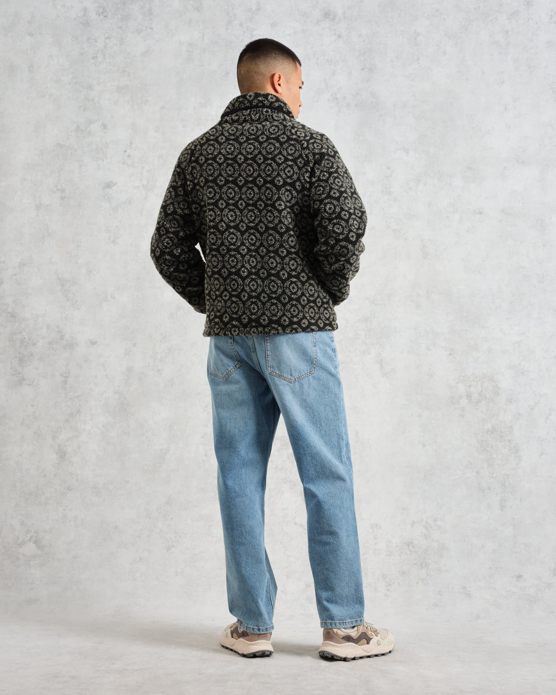 wax london men's Tate - Charcoal Ornate Jacquard Fleece Jacket