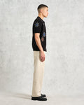 wax london men's Tellaro - Black Embroidered Knitted Cotton Polo