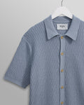 wax london men's Tellaro - Blue Honeycomb Knitted Cotton Polo Shirt
