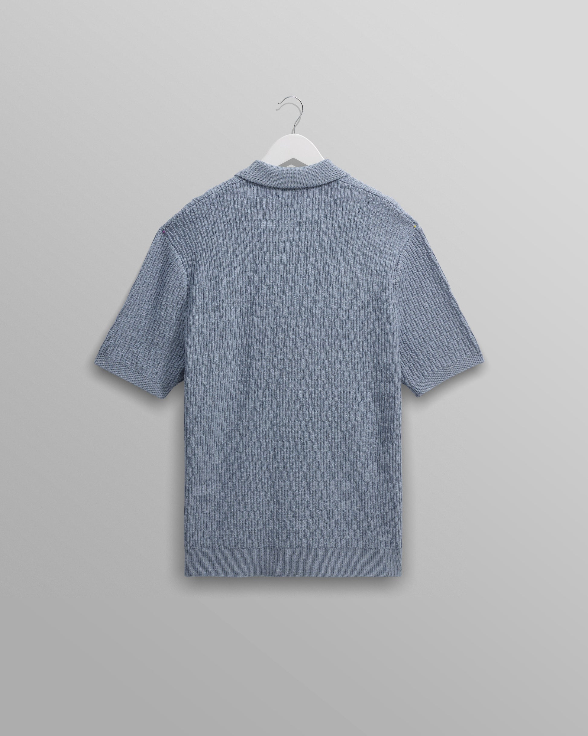 wax london men's Tellaro - Blue Honeycomb Knitted Cotton Polo Shirt