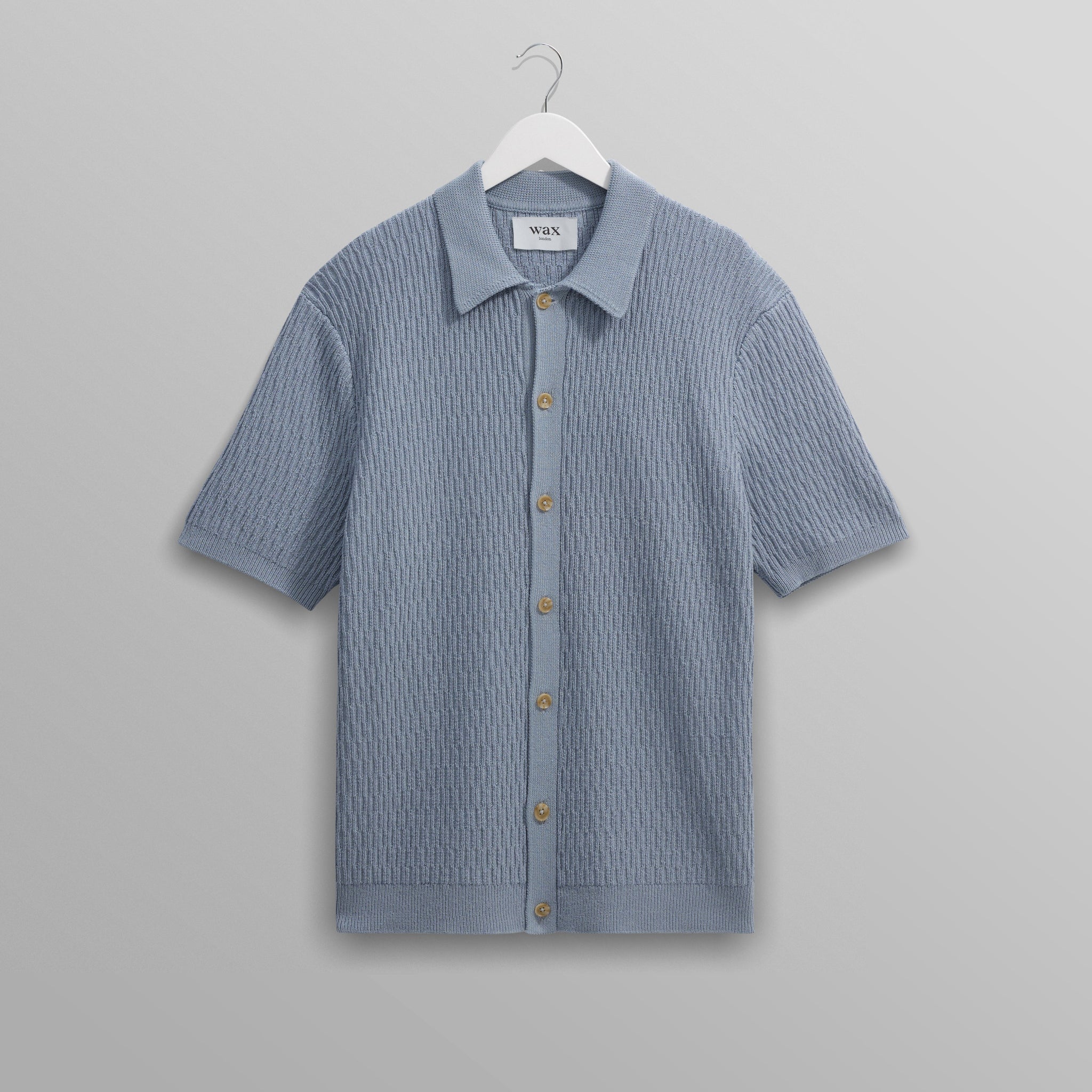 wax london men's Tellaro - Blue Honeycomb Knitted Cotton Polo Shirt