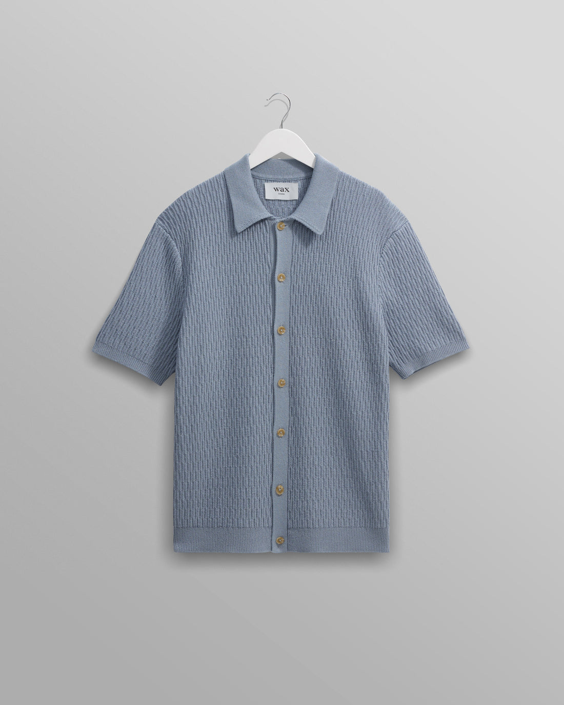 wax london men's Tellaro - Blue Honeycomb Knitted Cotton Polo Shirt