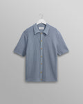 wax london men's Tellaro - Blue Honeycomb Knitted Cotton Polo Shirt