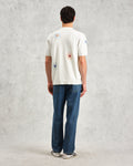 wax london men's Tellaro - Ecru Embroidered Knitted Cotton Polo Shirt