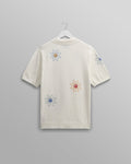 wax london men's Tellaro - Ecru Embroidered Knitted Cotton Polo Shirt