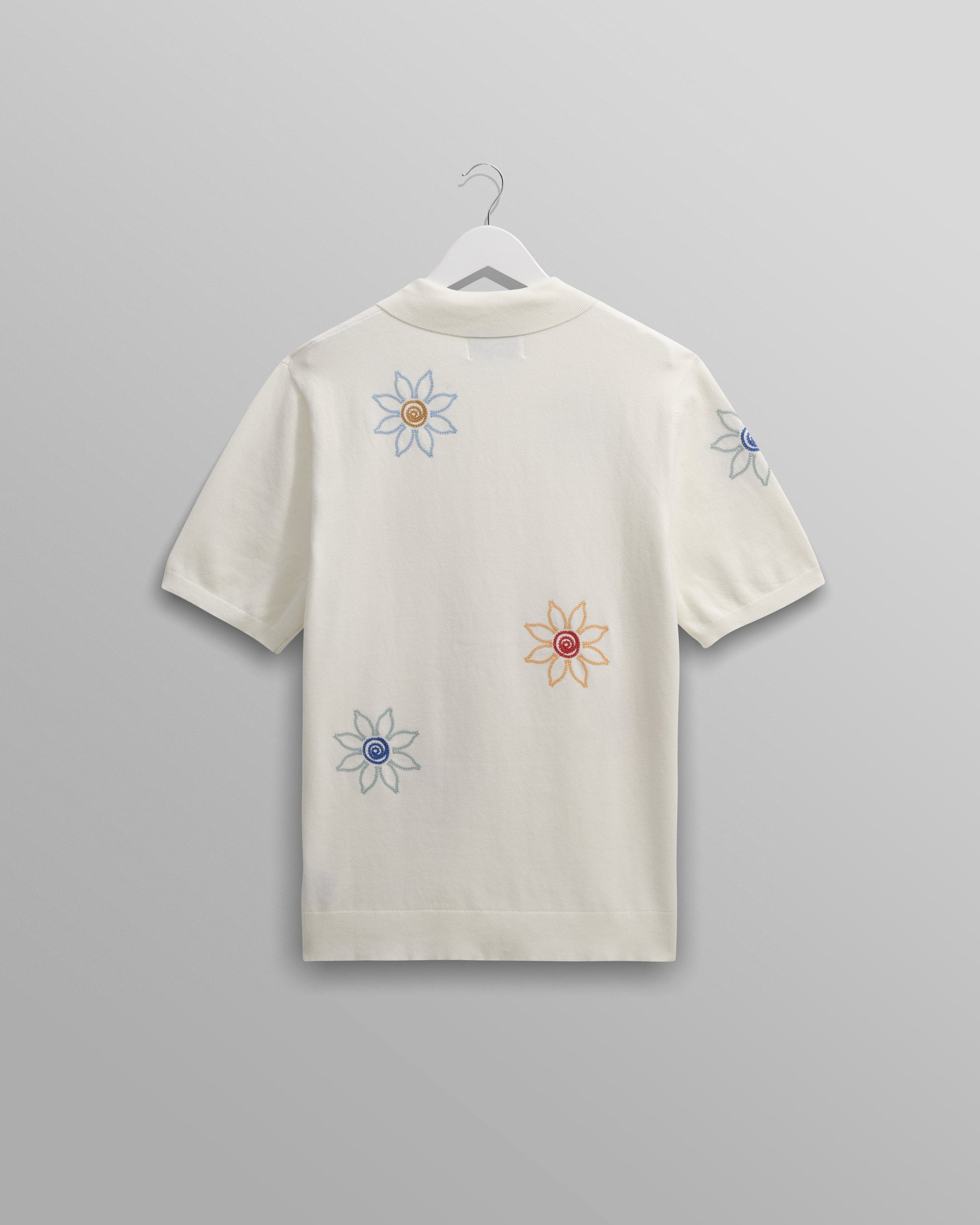 wax london men's Tellaro - Ecru Embroidered Knitted Cotton Polo Shirt