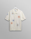 wax london men's Tellaro - Ecru Embroidered Knitted Cotton Polo Shirt