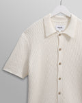 wax london men's Tellaro - Ecru Honeycomb Knitted Cotton Polo Shirt