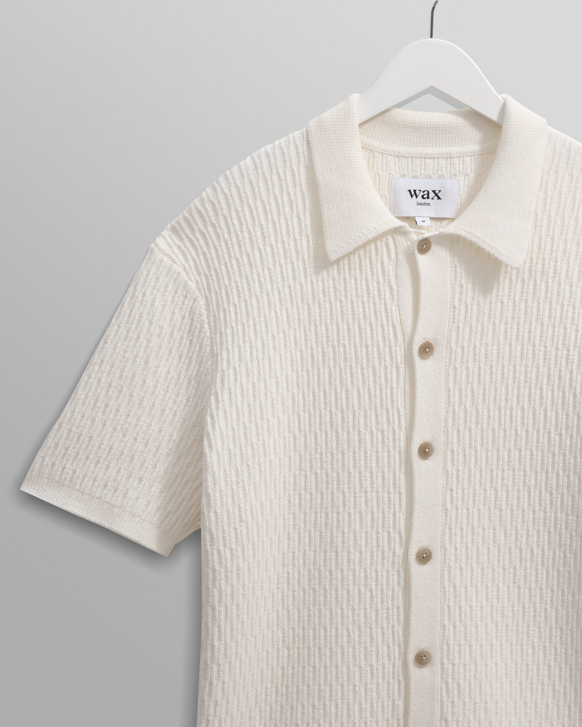 wax london men's Tellaro - Ecru Honeycomb Knitted Cotton Polo Shirt