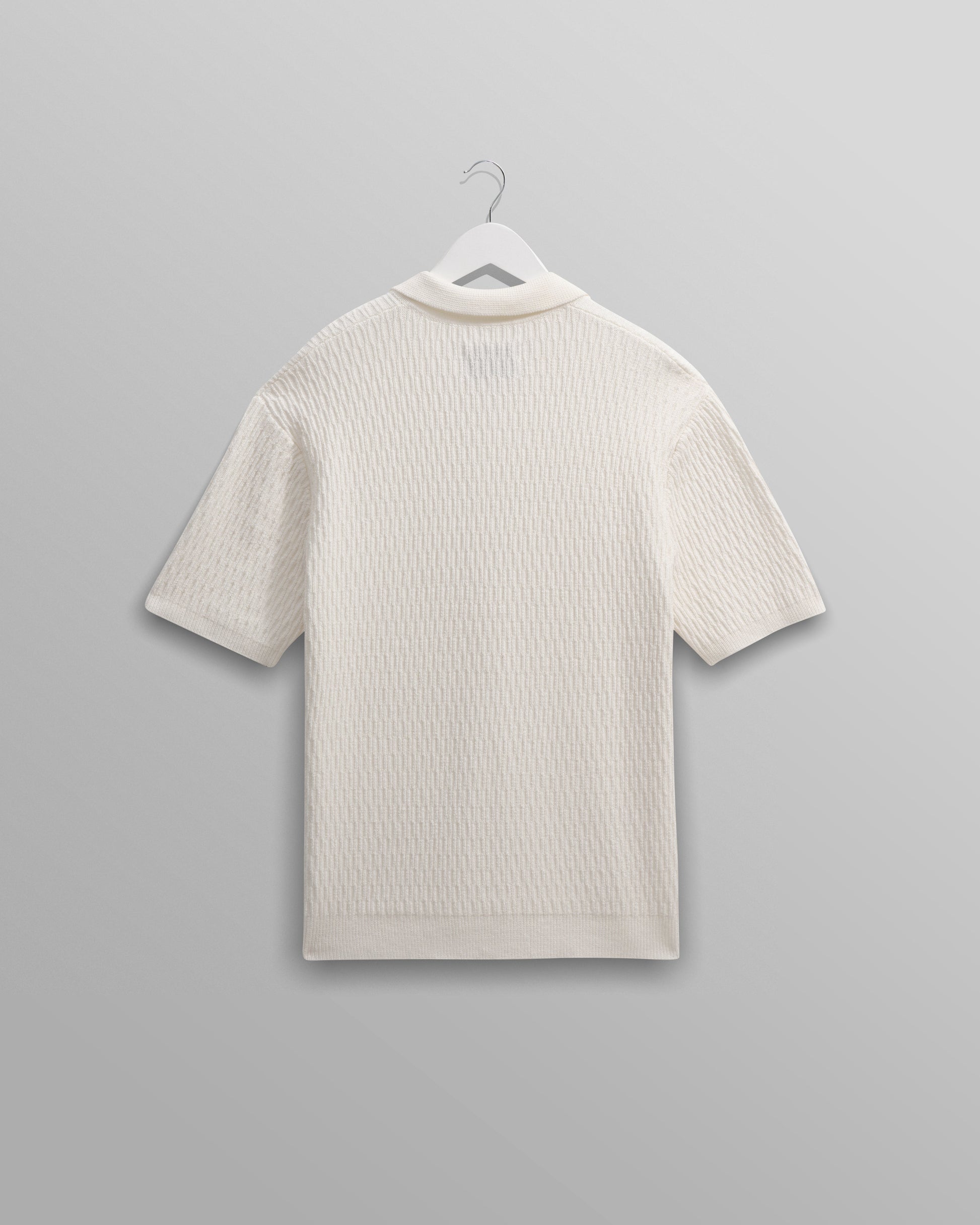 wax london men's Tellaro - Ecru Honeycomb Knitted Cotton Polo Shirt