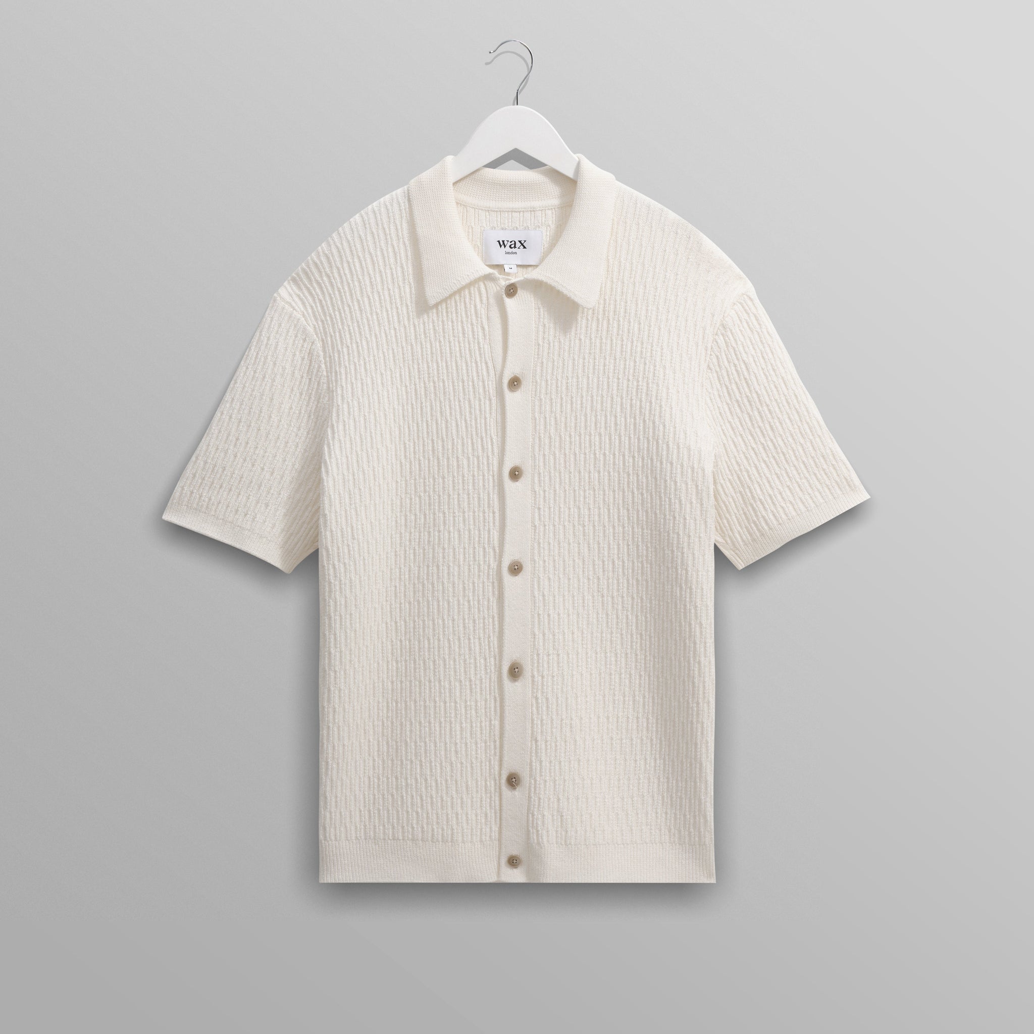 wax london men's Tellaro - Ecru Honeycomb Knitted Cotton Polo Shirt