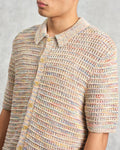 wax london men's Tellaro - Multicolour Twist Knitted Cotton Polo Shirt