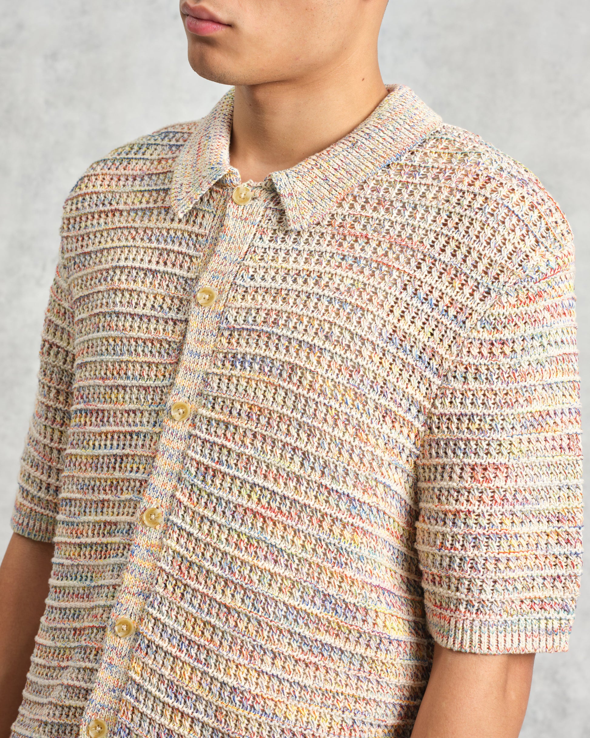 wax london men's Tellaro - Multicolour Twist Knitted Cotton Polo Shirt