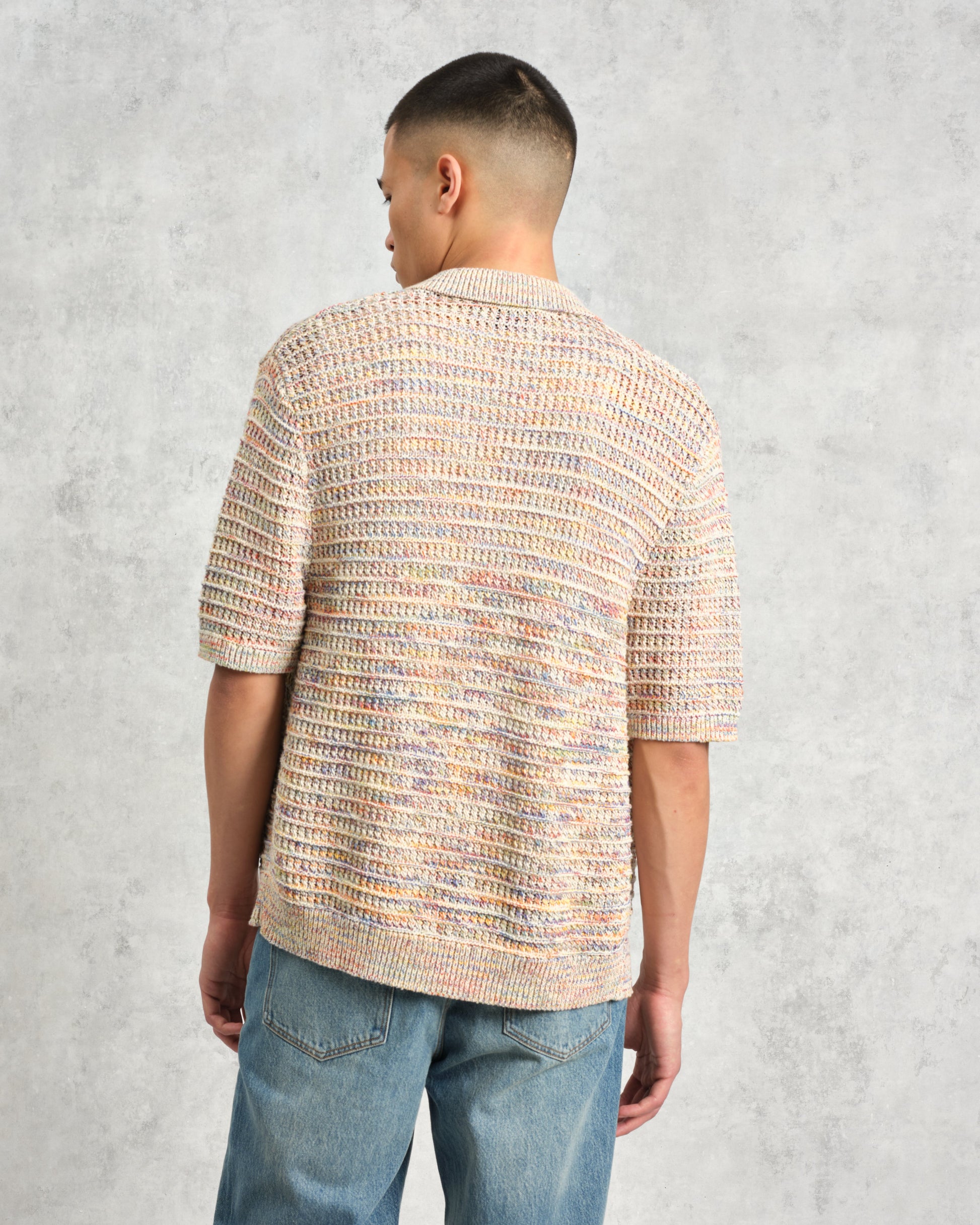 wax london men's Tellaro - Multicolour Twist Knitted Cotton Polo Shirt