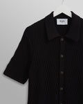 wax london men's Tellaro - Navy Honeycomb Knitted Cotton Polo Shirt