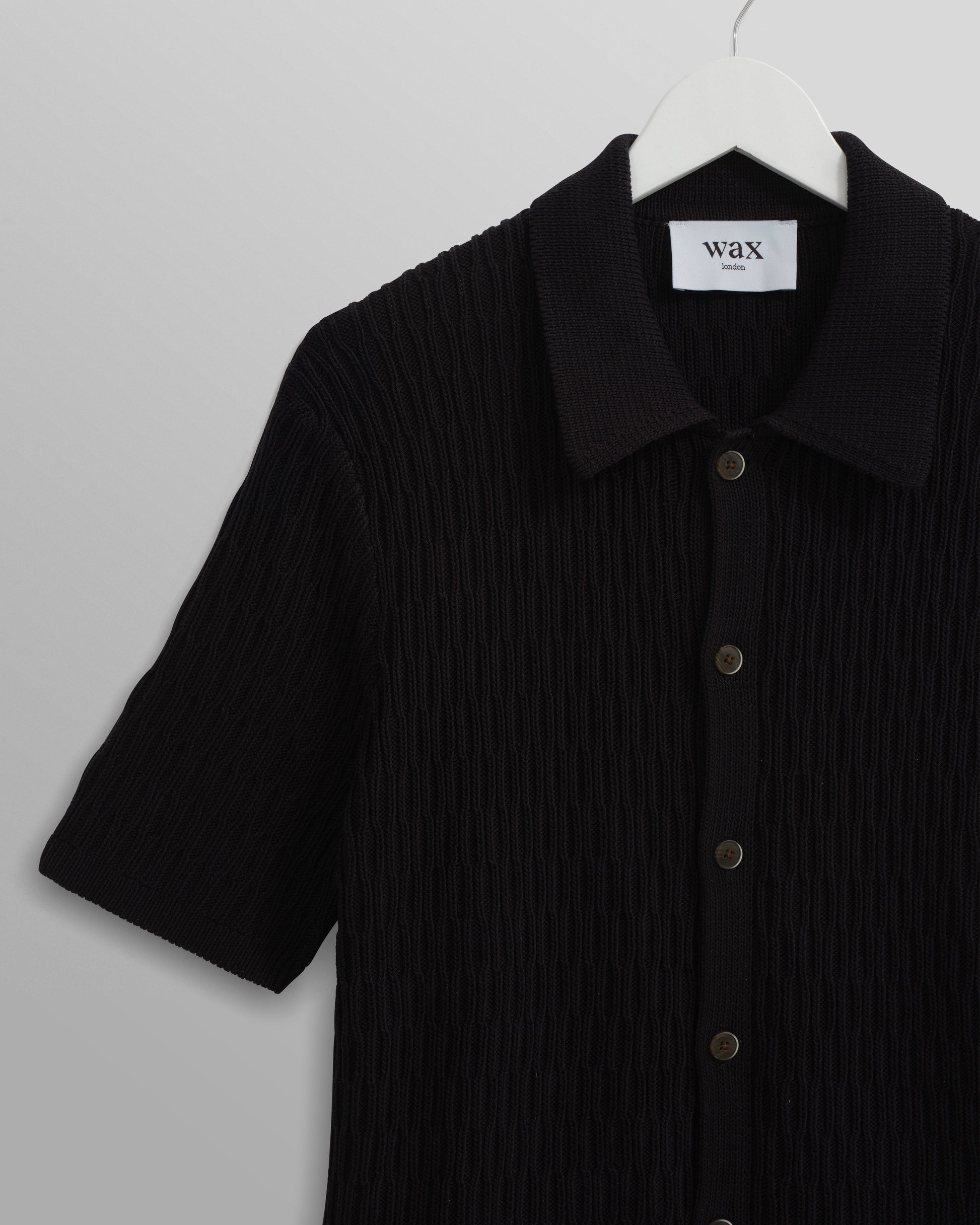 wax london men's Tellaro - Navy Honeycomb Knitted Cotton Polo Shirt