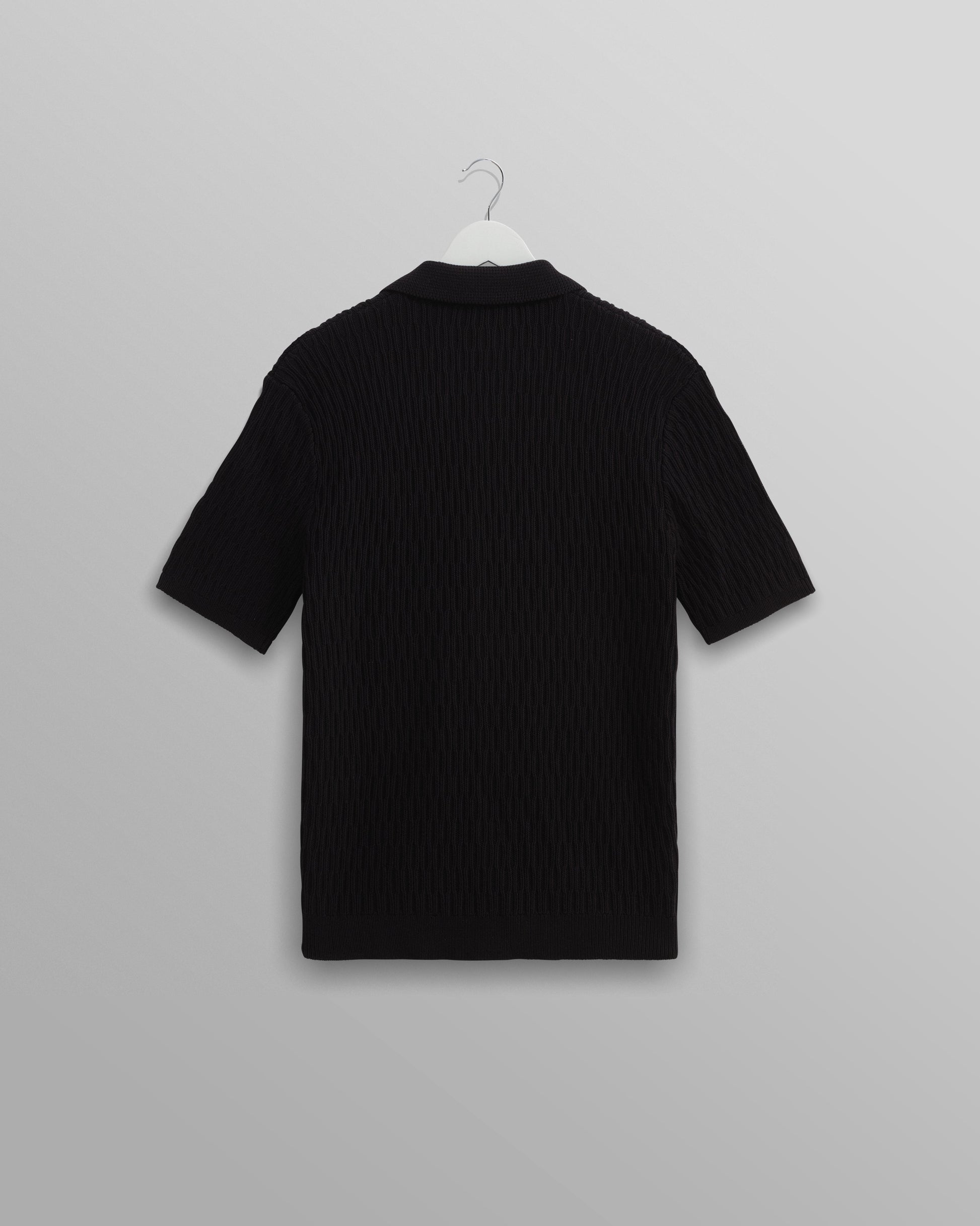 wax london men's Tellaro - Navy Honeycomb Knitted Cotton Polo Shirt