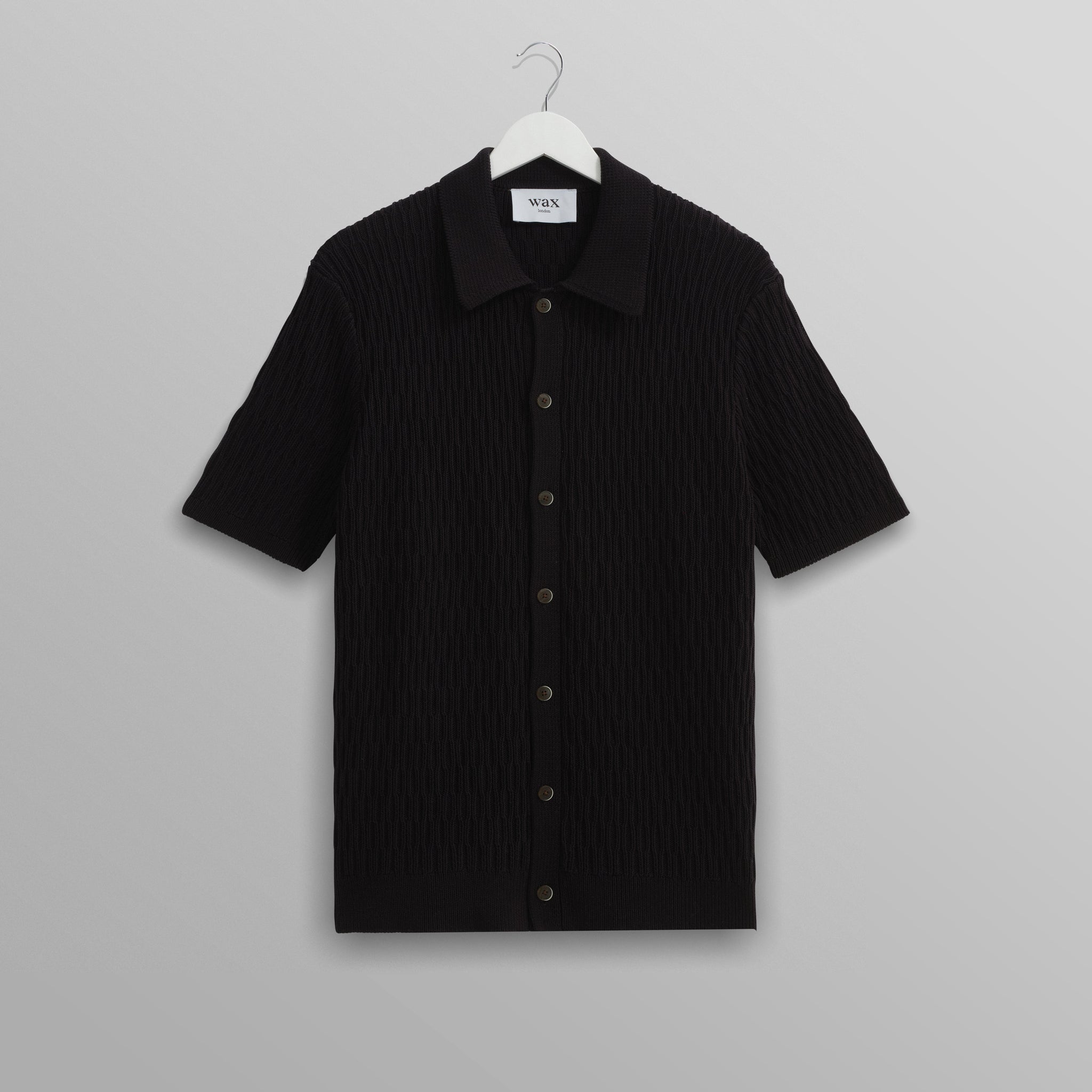 wax london men's Tellaro - Navy Honeycomb Knitted Cotton Polo Shirt