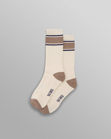 wax london men's Thorpe - Ecru And Beige Running Stripe Sports Sock