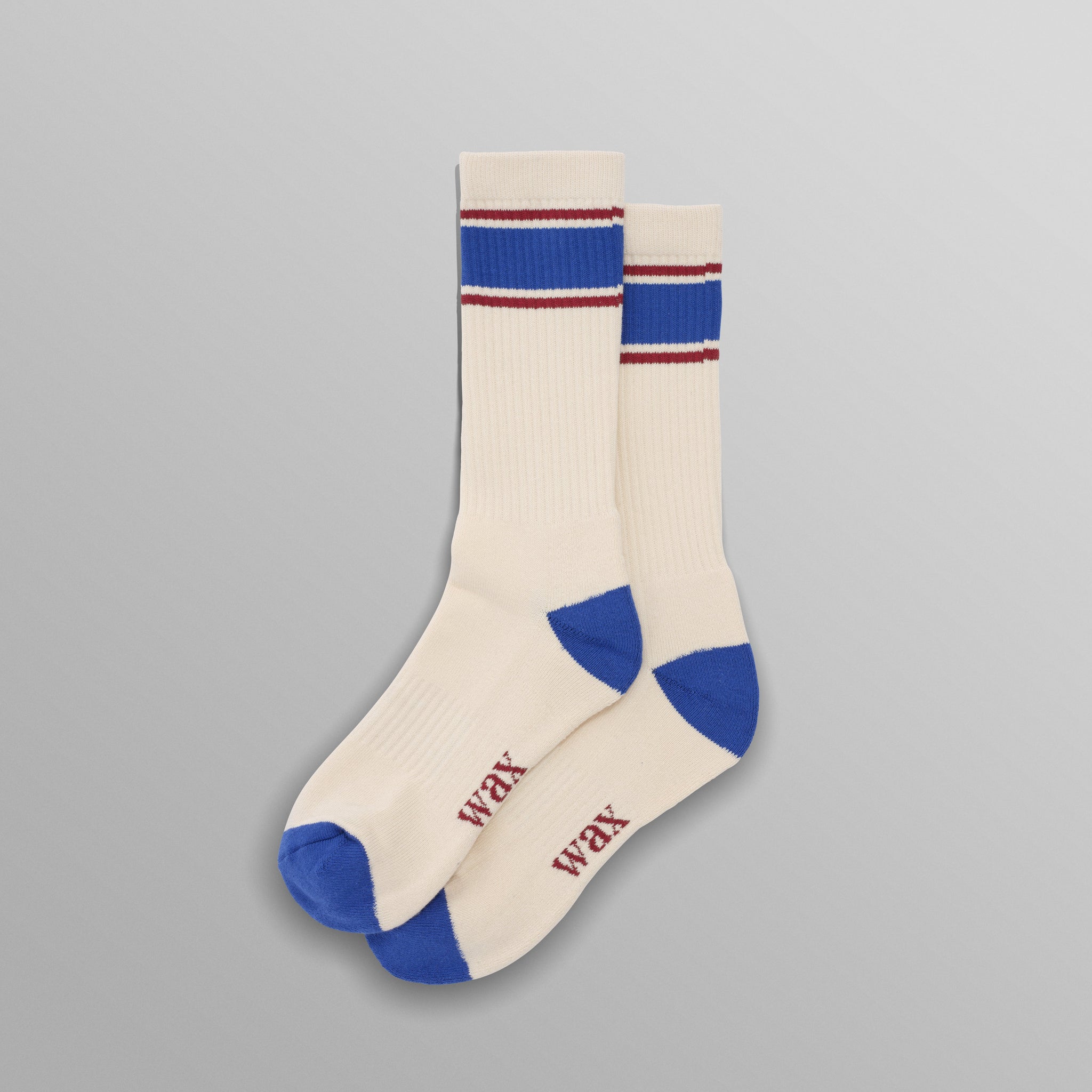 wax london men's Thorpe - Ecru And Blue Running Stripe Sports Sock