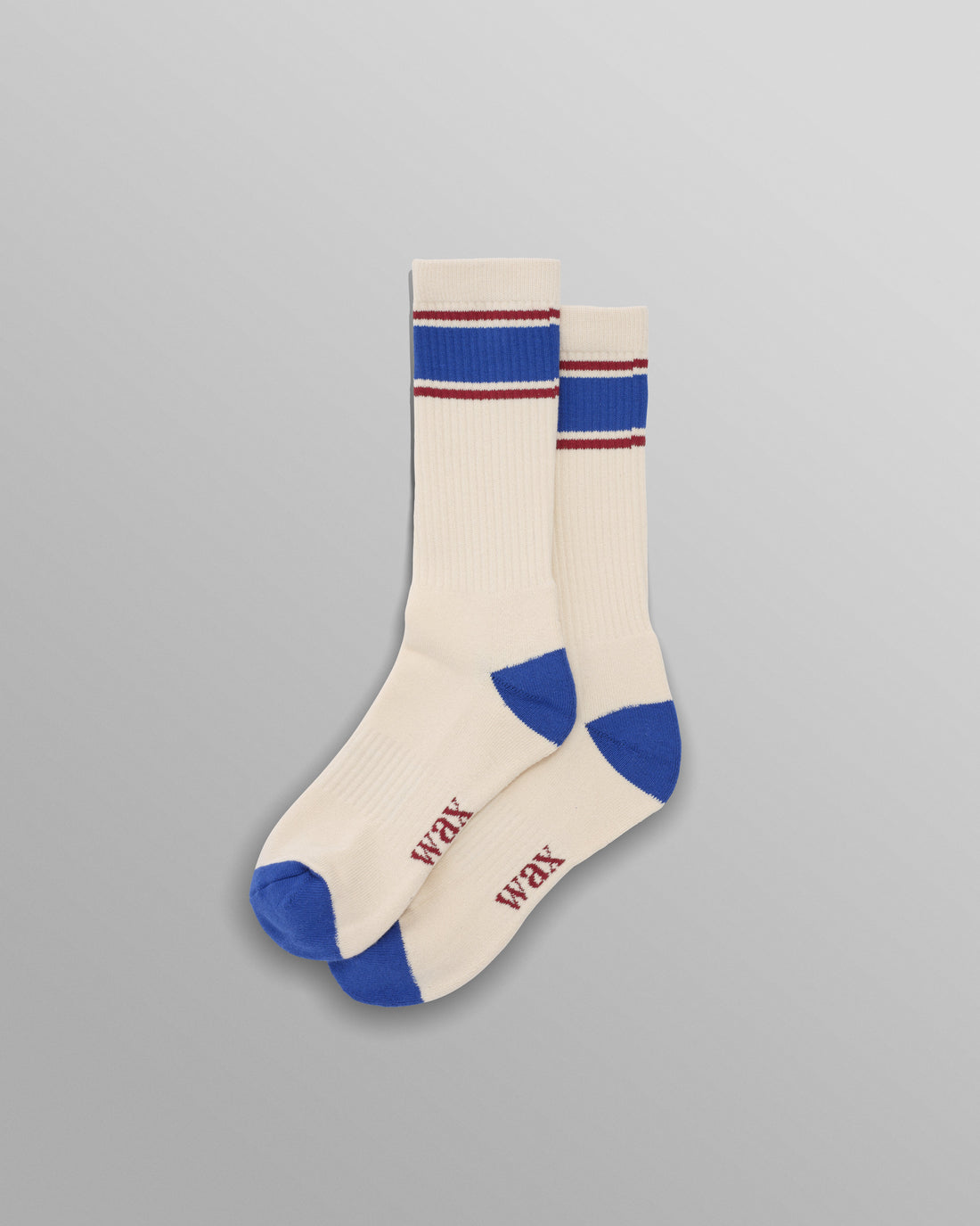 wax london men's Thorpe - Ecru And Blue Running Stripe Sports Sock