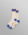 wax london men's Thorpe - Ecru And Blue Running Stripe Sports Sock