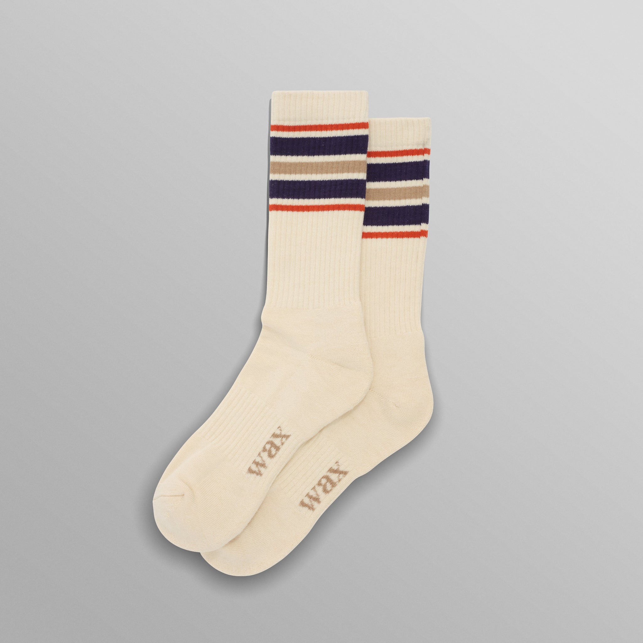 wax london men's Thorpe - Ecru And Navy Branded Stripe Socks