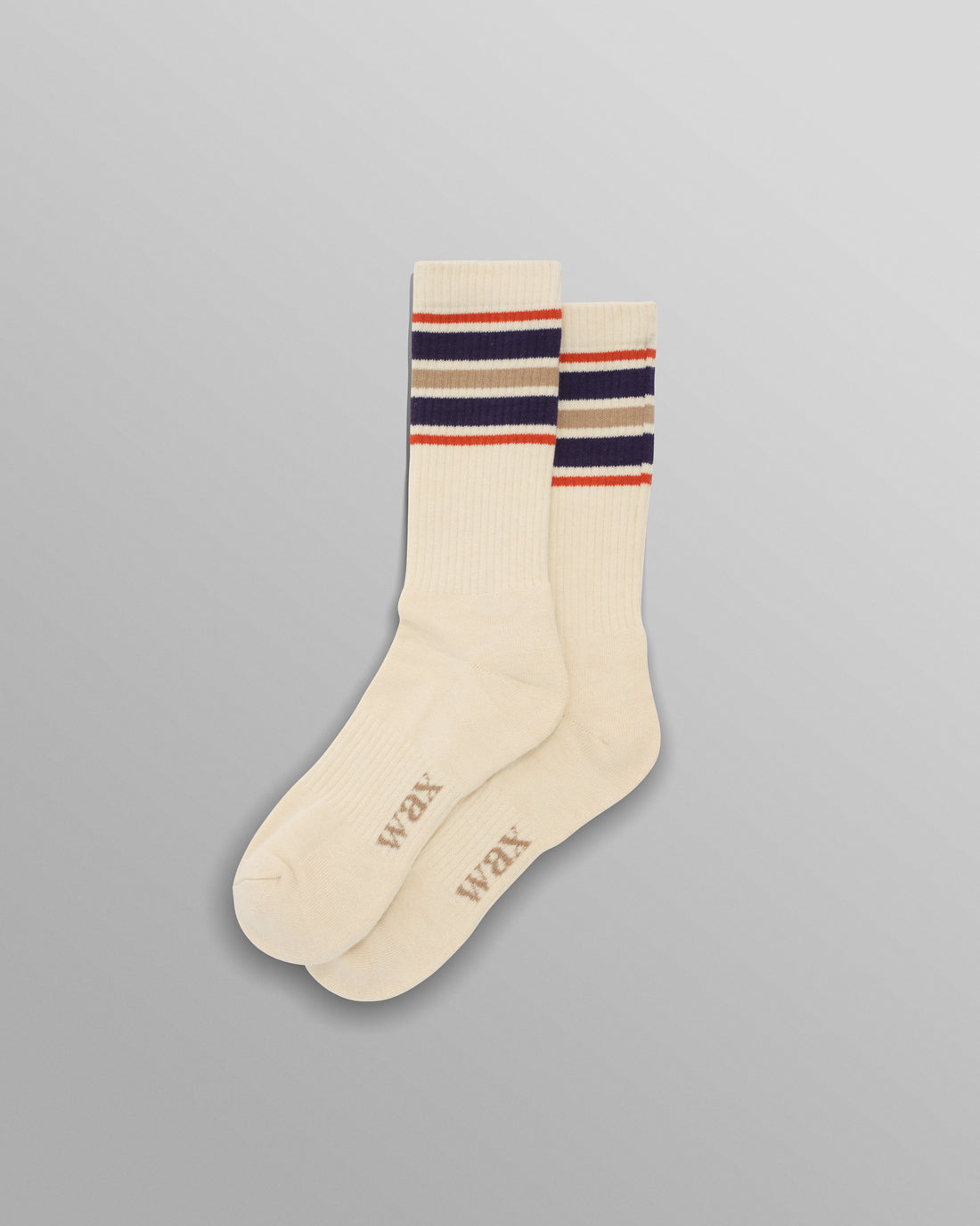 wax london men's Thorpe - Ecru And Navy Branded Stripe Socks