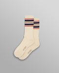 wax london men's Thorpe - Ecru And Navy Branded Stripe Socks