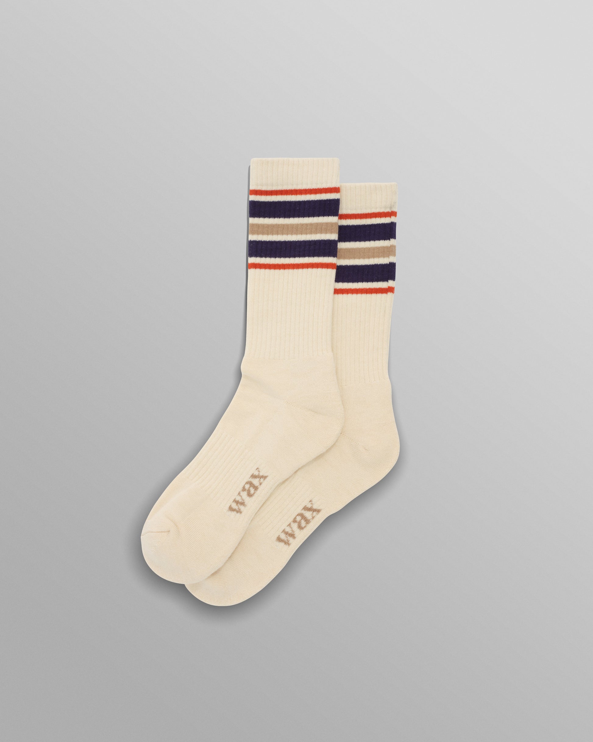 wax london men's Thorpe - Ecru And Navy Branded Stripe Socks