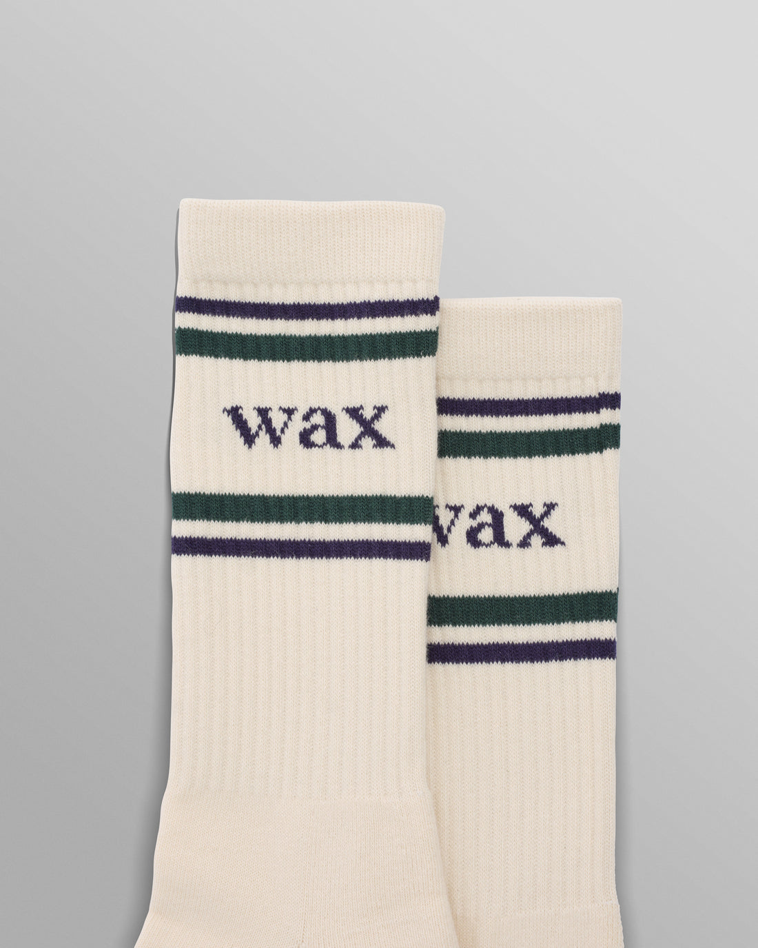 wax london men's Thorpe - Ecru And Navy Branded Stripe Sports Sock