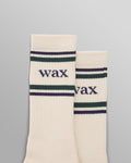 wax london men's Thorpe - Ecru And Navy Branded Stripe Sports Sock