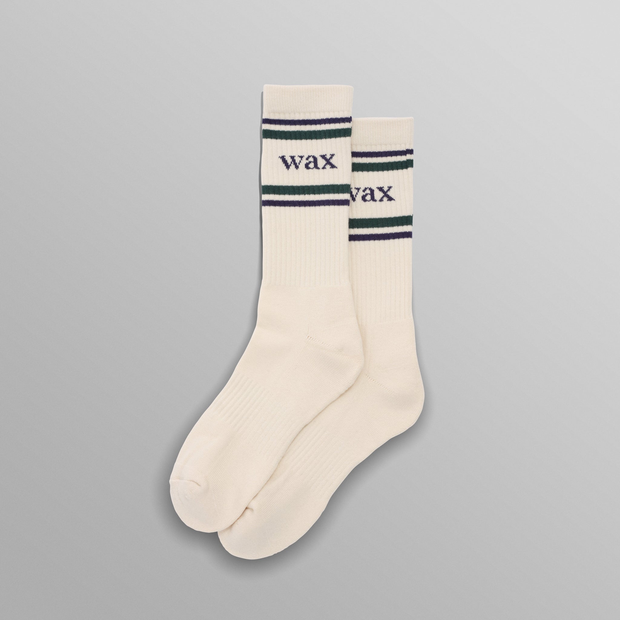 wax london men's Thorpe - Ecru And Navy Branded Stripe Sports Sock